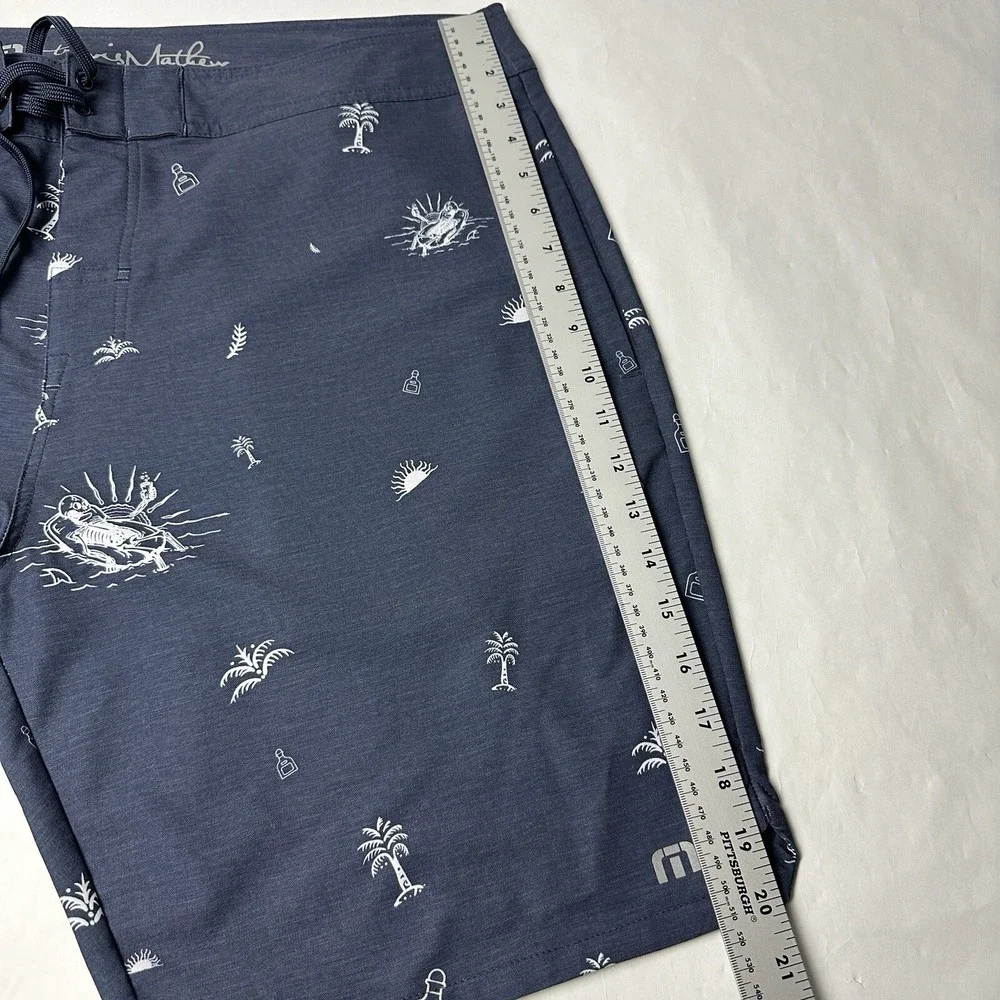 Travis Mathew Board Shorts Mens 38 Navy Blue Tropical Skeleton Palm Tree Tequila